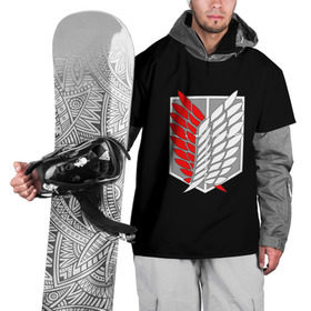 Накидка на куртку 3D с принтом Атака Титанов (эмблема) #9 в Петрозаводске, 100% полиэстер |  | attack on titan | shingeki no kyojin | белый | красный | чёрный | эмблема разведчиков