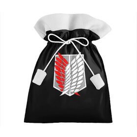 Подарочный 3D мешок с принтом Атака Титанов (эмблема) #9 в Петрозаводске, 100% полиэстер | Размер: 29*39 см | attack on titan | shingeki no kyojin | белый | красный | чёрный | эмблема разведчиков