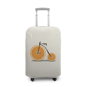 Чехол для чемодана 3D с принтом Велосипед апельсин в Петрозаводске, 86% полиэфир, 14% спандекс | двустороннее нанесение принта, прорези для ручек и колес | апельсин | велосипед