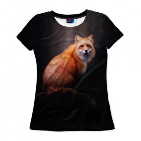 Женская футболка 3D с принтом Лис в Петрозаводске, 100% полиэфир ( синтетическое хлопкоподобное полотно) | прямой крой, круглый вырез горловины, длина до линии бедер | forest | fox | лес | лис | лиса | лисица | лисичка