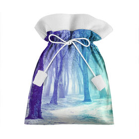 Подарочный 3D мешок с принтом Мрачный лес в Петрозаводске, 100% полиэстер | Размер: 29*39 см | вечер | деревья | загадочный | зеленый | земля | зима | лес | необычный | природа | свет | свечение | сибирь | снег | тайга | фиолетовый | яркий