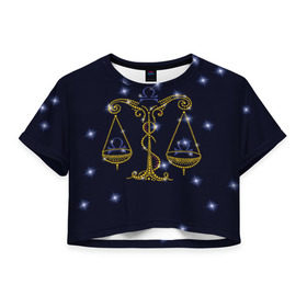 Женская футболка 3D укороченная с принтом Весы в Петрозаводске, 100% полиэстер | круглая горловина, длина футболки до линии талии, рукава с отворотами | весы | звезды | знаки зодиака | космос | созвездие