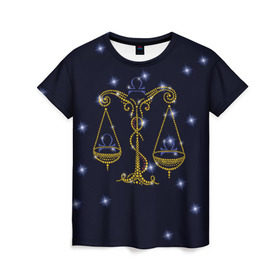 Женская футболка 3D с принтом Весы в Петрозаводске, 100% полиэфир ( синтетическое хлопкоподобное полотно) | прямой крой, круглый вырез горловины, длина до линии бедер | весы | звезды | знаки зодиака | космос | созвездие