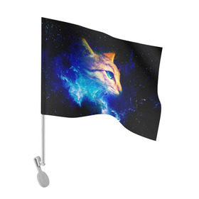Флаг для автомобиля с принтом Звездный кот в Петрозаводске, 100% полиэстер | Размер: 30*21 см | звезды | кот | мордочка | темный