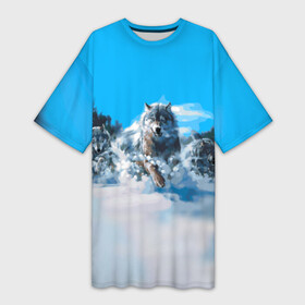 Платье-футболка 3D с принтом Волчья охота в Петрозаводске,  |  | бирюк | волк | волчара | волчица | волчок | глаза | животное | животные | зверь | зима | злость | картина | койот | рисунок | санитар леса | серый | снег | стая | три | хищник | цветной | шакал