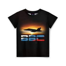 Детская футболка 3D с принтом Истребитель ВВС на закате в Петрозаводске, 100% гипоаллергенный полиэфир | прямой крой, круглый вырез горловины, длина до линии бедер, чуть спущенное плечо, ткань немного тянется | самолет