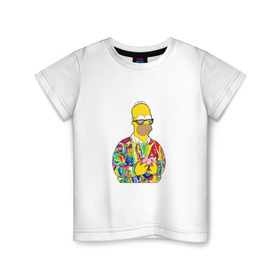 Детская футболка хлопок с принтом Homer в Петрозаводске, 100% хлопок | круглый вырез горловины, полуприлегающий силуэт, длина до линии бедер | bart | homer | simpsons | барт | гомер | еда | мультфильм | отец | папа | пончик | радуга | симпсоны | спрингфилд | хиппи | цвет
