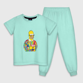 Детская пижама хлопок с принтом Homer в Петрозаводске, 100% хлопок |  брюки и футболка прямого кроя, без карманов, на брюках мягкая резинка на поясе и по низу штанин
 | bart | homer | simpsons | барт | гомер | еда | мультфильм | отец | папа | пончик | радуга | симпсоны | спрингфилд | хиппи | цвет