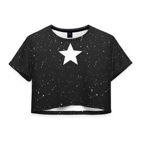 Женская футболка 3D укороченная с принтом Super Star в Петрозаводске, 100% полиэстер | круглая горловина, длина футболки до линии талии, рукава с отворотами | black | milk | блэк | брызги | звезда | милк | текстура | узор