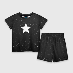Детский костюм с шортами 3D с принтом Super Star в Петрозаводске,  |  | black | milk | блэк | брызги | звезда | милк | текстура | узор