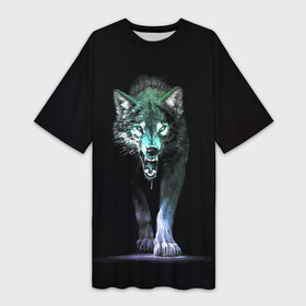 Платье-футболка 3D с принтом Волчий оскал в Петрозаводске,  |  | аука | бирюк | волк | волчара | волчица | волчок | глаза | животное | животные | зверь | зеленые | злость | картина | койот | млекопитающее | рисунок | санитар леса | серый | хищник | цветной | шакал