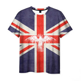 Мужская футболка 3D с принтом Флаг Англии с белым орлом в Петрозаводске, 100% полиэфир | прямой крой, круглый вырез горловины, длина до линии бедер | london | англия | белый | брызги | великобритания | империя | клякса | крылья | лондон | необычный | объеденное королевство | орел | птица | символ | сокол | туманный альбион | флаг
