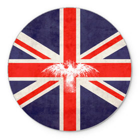 Коврик круглый с принтом Флаг Англии с белым орлом в Петрозаводске, резина и полиэстер | круглая форма, изображение наносится на всю лицевую часть | london | англия | белый | брызги | великобритания | империя | клякса | крылья | лондон | необычный | объеденное королевство | орел | птица | символ | сокол | туманный альбион | флаг