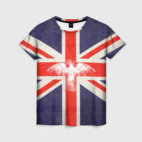 Женская футболка 3D с принтом Флаг Англии с белым орлом в Петрозаводске, 100% полиэфир ( синтетическое хлопкоподобное полотно) | прямой крой, круглый вырез горловины, длина до линии бедер | london | англия | белый | брызги | великобритания | империя | клякса | крылья | лондон | необычный | объеденное королевство | орел | птица | символ | сокол | туманный альбион | флаг