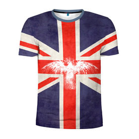 Мужская футболка 3D спортивная с принтом Флаг Англии с белым орлом в Петрозаводске, 100% полиэстер с улучшенными характеристиками | приталенный силуэт, круглая горловина, широкие плечи, сужается к линии бедра | london | англия | белый | брызги | великобритания | империя | клякса | крылья | лондон | необычный | объеденное королевство | орел | птица | символ | сокол | туманный альбион | флаг
