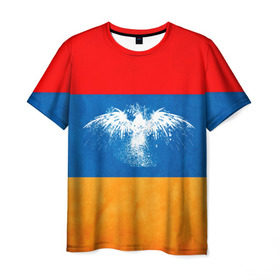 Мужская футболка 3D с принтом Флаг Армении с белым орлом в Петрозаводске, 100% полиэфир | прямой крой, круглый вырез горловины, длина до линии бедер | айастан | армения | белый | босеан | брызги | ереван | знамя | империя | клякса | крылья | кумач | необычный | орел | пойс | птица | символ | сокол | стяг | флаг | хайастан | штандарт
