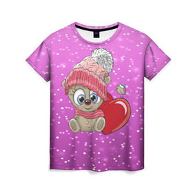 Женская футболка 3D с принтом Teddy baby в Петрозаводске, 100% полиэфир ( синтетическое хлопкоподобное полотно) | прямой крой, круглый вырез горловины, длина до линии бедер | 3d | арт | блеск | зима | квадратики | кубики | медведь | милые | плюшевый | сердечки | тедди | текстура