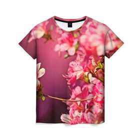 Женская футболка 3D с принтом Сакура в Петрозаводске, 100% полиэфир ( синтетическое хлопкоподобное полотно) | прямой крой, круглый вырез горловины, длина до линии бедер | 3d | flower | nature | pink | sakura | весна | деревья | природа | розовый | сакура | цветы | япония