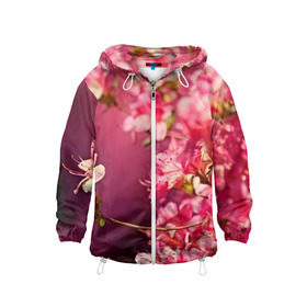 Детская ветровка 3D с принтом Сакура в Петрозаводске, 100% полиэстер | подол и капюшон оформлены резинкой с фиксаторами, по бокам два кармана без застежек, один потайной карман на груди | 3d | flower | nature | pink | sakura | весна | деревья | природа | розовый | сакура | цветы | япония