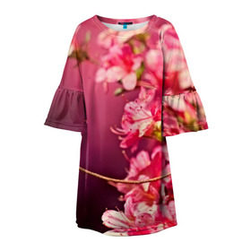 Детское платье 3D с принтом Сакура в Петрозаводске, 100% полиэстер | прямой силуэт, чуть расширенный к низу. Круглая горловина, на рукавах — воланы | 3d | flower | nature | pink | sakura | весна | деревья | природа | розовый | сакура | цветы | япония