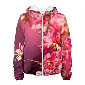 Женская куртка 3D с принтом Сакура в Петрозаводске, ткань верха — 100% полиэстер, подклад — флис | прямой крой, подол и капюшон оформлены резинкой с фиксаторами, два кармана без застежек по бокам, один большой потайной карман на груди. Карман на груди застегивается на липучку | 3d | flower | nature | pink | sakura | весна | деревья | природа | розовый | сакура | цветы | япония
