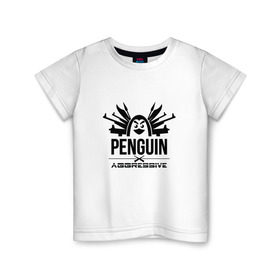 Детская футболка хлопок с принтом Агрессивный пингвин в Петрозаводске, 100% хлопок | круглый вырез горловины, полуприлегающий силуэт, длина до линии бедер | aggressive penguin | оружие | птица