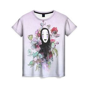 Женская футболка 3D с принтом Унесенные призраками в Петрозаводске, 100% полиэфир ( синтетическое хлопкоподобное полотно) | прямой крой, круглый вырез горловины, длина до линии бедер | безликий | миядзаки | унесенные призраками | хаяо | цветы