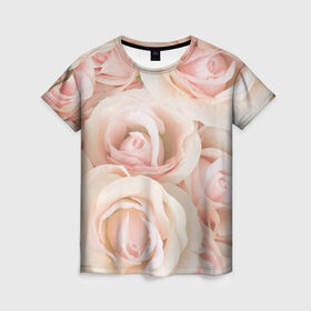 Женская футболка 3D с принтом Pink roses в Петрозаводске, 100% полиэфир ( синтетическое хлопкоподобное полотно) | прямой крой, круглый вырез горловины, длина до линии бедер | розовый | розы