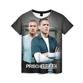 Женская футболка 3D с принтом Prison break 4 в Петрозаводске, 100% полиэфир ( синтетическое хлопкоподобное полотно) | прямой крой, круглый вырез горловины, длина до линии бедер | Тематика изображения на принте: prison break | побег | сериал