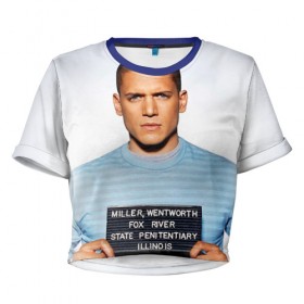 Женская футболка 3D укороченная с принтом Prison break 5 в Петрозаводске, 100% полиэстер | круглая горловина, длина футболки до линии талии, рукава с отворотами | Тематика изображения на принте: prison break | побег | сериал