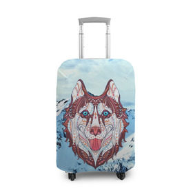 Чехол для чемодана 3D с принтом Хаски в Петрозаводске, 86% полиэфир, 14% спандекс | двустороннее нанесение принта, прорези для ручек и колес | at | bowwow | dog | hound | pooch | арт | гончая | гончая собака | горы | деревья | лес | снег | собака | хаски | холод