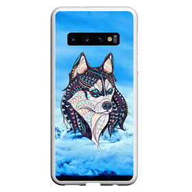 Чехол для Samsung Galaxy S10 с принтом Siberian Husky в Петрозаводске, Силикон | Область печати: задняя сторона чехла, без боковых панелей | at | bowwow | dog | hound | pooch | арт | гончая | гончая собака | горы | деревья | лес | снег | собака | хаски | холод