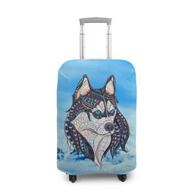Чехол для чемодана 3D с принтом Siberian Husky в Петрозаводске, 86% полиэфир, 14% спандекс | двустороннее нанесение принта, прорези для ручек и колес | at | bowwow | dog | hound | pooch | арт | гончая | гончая собака | горы | деревья | лес | снег | собака | хаски | холод