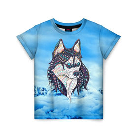 Детская футболка 3D с принтом Siberian Husky в Петрозаводске, 100% гипоаллергенный полиэфир | прямой крой, круглый вырез горловины, длина до линии бедер, чуть спущенное плечо, ткань немного тянется | at | bowwow | dog | hound | pooch | арт | гончая | гончая собака | горы | деревья | лес | снег | собака | хаски | холод