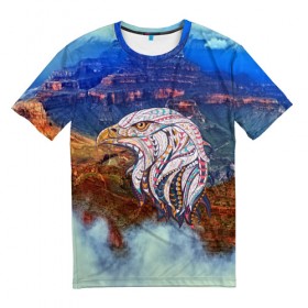 Мужская футболка 3D с принтом eagle в Петрозаводске, 100% полиэфир | прямой крой, круглый вырез горловины, длина до линии бедер | aquila | bird | eagle | orel | usa | америка | арт | горы | каньон | небо | облака | орел | птицы | ястреб