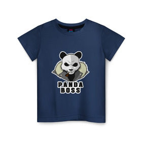 Детская футболка хлопок с принтом Panda Boss в Петрозаводске, 100% хлопок | круглый вырез горловины, полуприлегающий силуэт, длина до линии бедер | банда | большой | босс | важный | главарь | главный | директор | крутой | круче всех | лидер | мех | панда | россия | русский | самый | супер | трубка | шуба