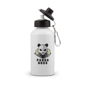 Бутылка спортивная с принтом Panda Boss в Петрозаводске, металл | емкость — 500 мл, в комплекте две пластиковые крышки и карабин для крепления | банда | большой | босс | важный | главарь | главный | директор | крутой | круче всех | лидер | мех | панда | россия | русский | самый | супер | трубка | шуба