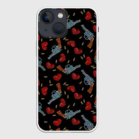 Чехол для iPhone 13 mini с принтом Револьверы и Розы в Петрозаводске,  |  | bullet for my valentine | gun  roses | gun and rose | паттерн