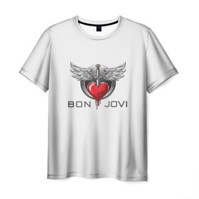 Мужская футболка 3D с принтом Bon Jovi в Петрозаводске, 100% полиэфир | прямой крой, круглый вырез горловины, длина до линии бедер | its my life | бон жови | джон бон джови | кровь | меч | сердце