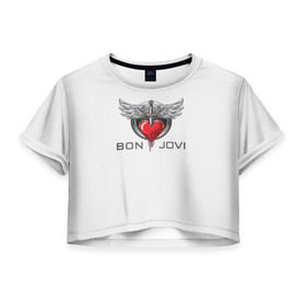 Женская футболка 3D укороченная с принтом Bon Jovi в Петрозаводске, 100% полиэстер | круглая горловина, длина футболки до линии талии, рукава с отворотами | Тематика изображения на принте: its my life | бон жови | джон бон джови | кровь | меч | сердце