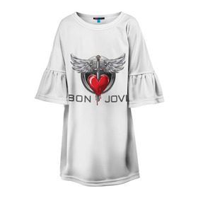 Детское платье 3D с принтом Bon Jovi в Петрозаводске, 100% полиэстер | прямой силуэт, чуть расширенный к низу. Круглая горловина, на рукавах — воланы | its my life | бон жови | джон бон джови | кровь | меч | сердце