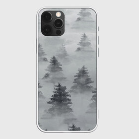 Чехол для iPhone 12 Pro Max с принтом Туманный лес в Петрозаводске, Силикон |  | бор | вечер | деревья | елка | еловый | ель | загадочный | земля | зима | лес | мрачный | необычный | природа | серый | сибирь | снег | тайга | туман | хвойный