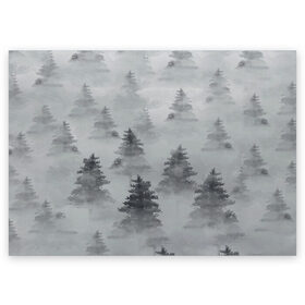 Поздравительная открытка с принтом Туманный лес в Петрозаводске, 100% бумага | плотность бумаги 280 г/м2, матовая, на обратной стороне линовка и место для марки
 | Тематика изображения на принте: бор | вечер | деревья | елка | еловый | ель | загадочный | земля | зима | лес | мрачный | необычный | природа | серый | сибирь | снег | тайга | туман | хвойный