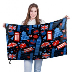 Флаг 3D с принтом Великобритания в Петрозаводске, 100% полиэстер | плотность ткани — 95 г/м2, размер — 67 х 109 см. Принт наносится с одной стороны | красный | лондон | паттерн | черный