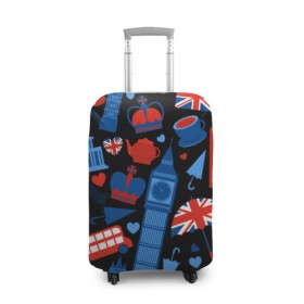 Чехол для чемодана 3D с принтом Великобритания в Петрозаводске, 86% полиэфир, 14% спандекс | двустороннее нанесение принта, прорези для ручек и колес | красный | лондон | паттерн | черный