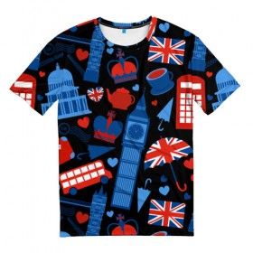 Мужская футболка 3D с принтом Великобритания в Петрозаводске, 100% полиэфир | прямой крой, круглый вырез горловины, длина до линии бедер | красный | лондон | паттерн | черный