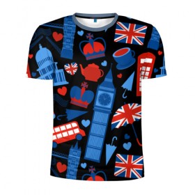 Мужская футболка 3D спортивная с принтом Великобритания в Петрозаводске, 100% полиэстер с улучшенными характеристиками | приталенный силуэт, круглая горловина, широкие плечи, сужается к линии бедра | красный | лондон | паттерн | черный