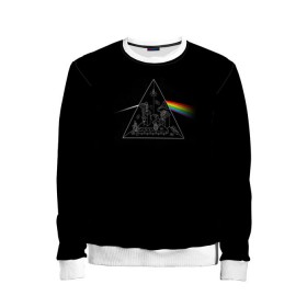 Детский свитшот 3D с принтом Pink Floyd Make Rainbow в Петрозаводске, 100% полиэстер | свободная посадка, прямой крой, мягкая тканевая резинка на рукавах и понизу свитшота | Тематика изображения на принте: англия | басы | британия | гитара | группа | логотип | музыка | песни | пинк флойд | призма | радуга | рок | свет