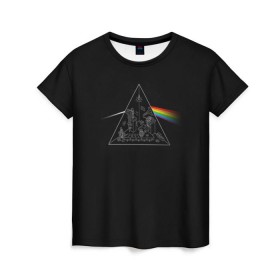 Женская футболка 3D с принтом Pink Floyd Make Rainbow в Петрозаводске, 100% полиэфир ( синтетическое хлопкоподобное полотно) | прямой крой, круглый вырез горловины, длина до линии бедер | англия | басы | британия | гитара | группа | логотип | музыка | песни | пинк флойд | призма | радуга | рок | свет