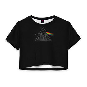 Женская футболка 3D укороченная с принтом Pink Floyd Make Rainbow в Петрозаводске, 100% полиэстер | круглая горловина, длина футболки до линии талии, рукава с отворотами | англия | басы | британия | гитара | группа | логотип | музыка | песни | пинк флойд | призма | радуга | рок | свет